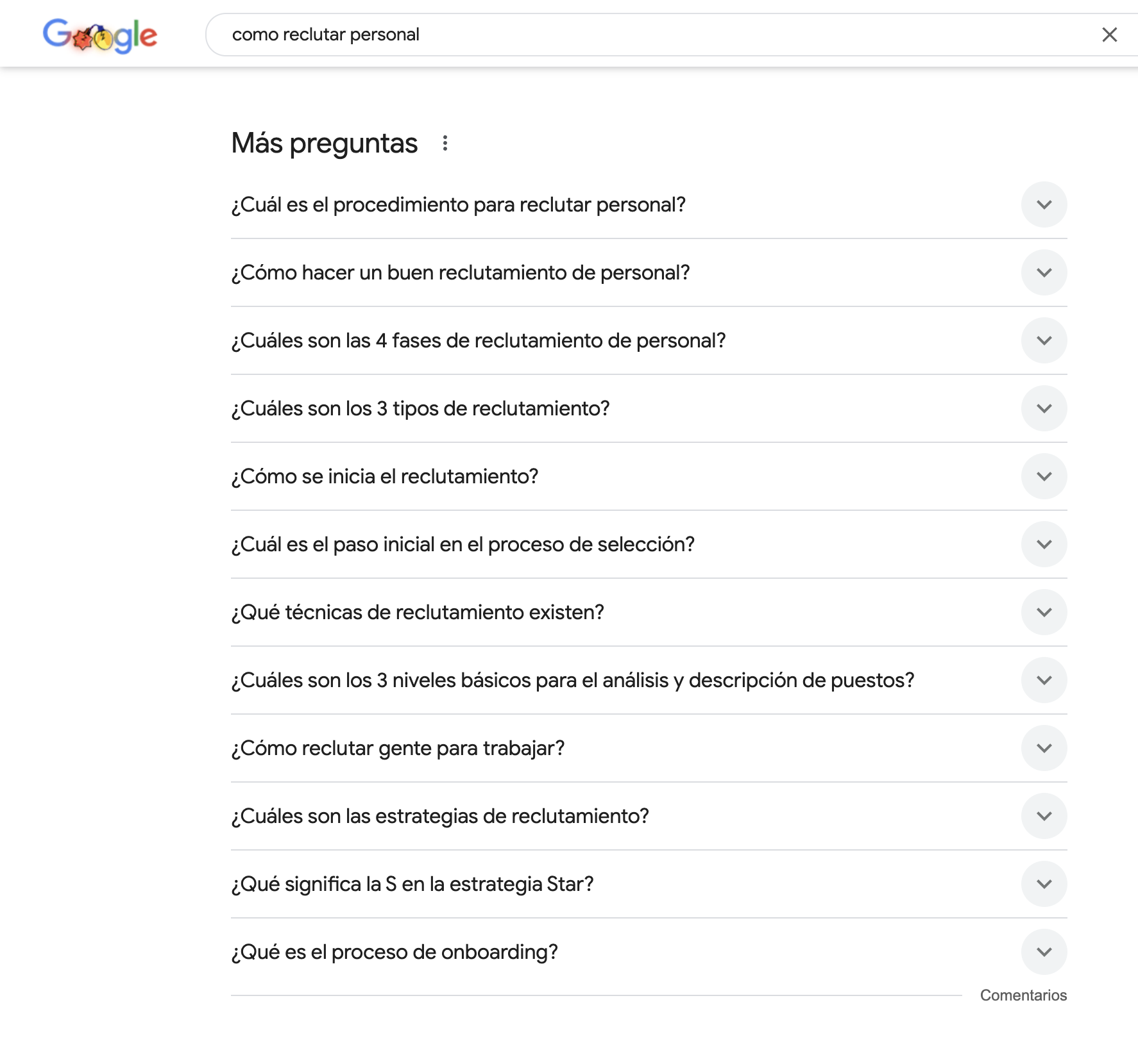 busqueda en google como reclutar personal seccion mas preguntas